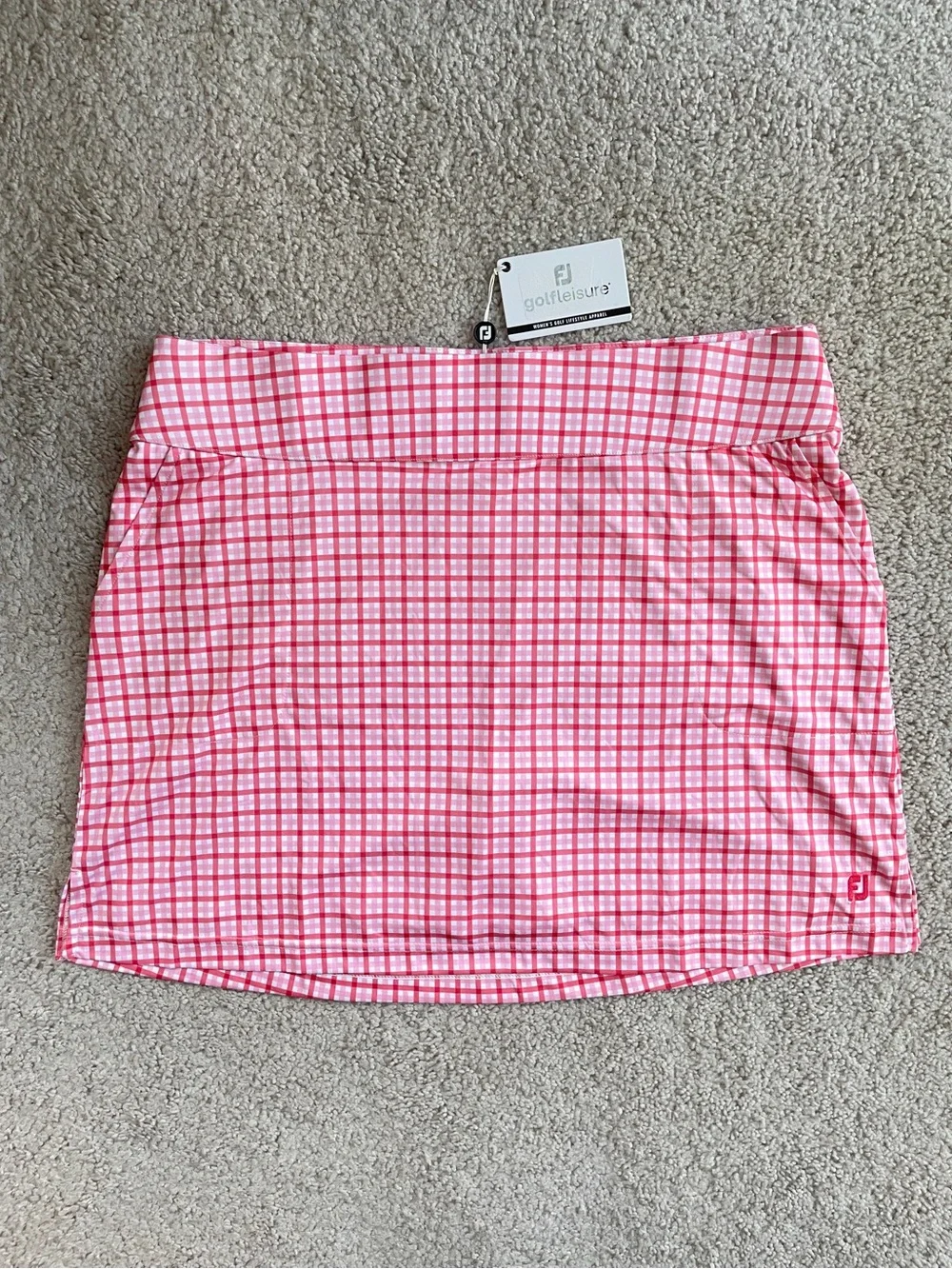 FootJoy Golfleisure Gingham Pink Red White Plaid Athletic Golf Skort Size XL